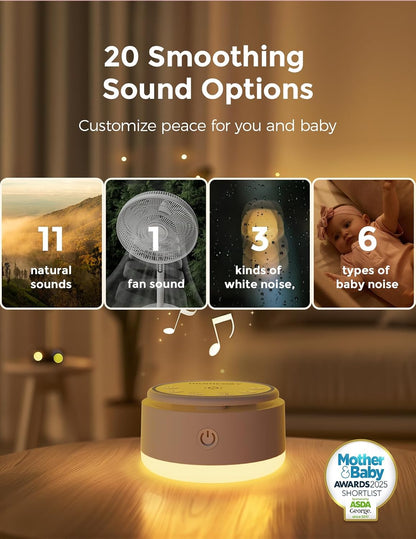 Momcozy Sound Machine for Baby | Portable White Noise Sound Machine for Sleep Rechargeable | 20 Sleep Sounds White Noise Machine with Nursery Night Light | Travel Sleep Sound Machine Battery Based