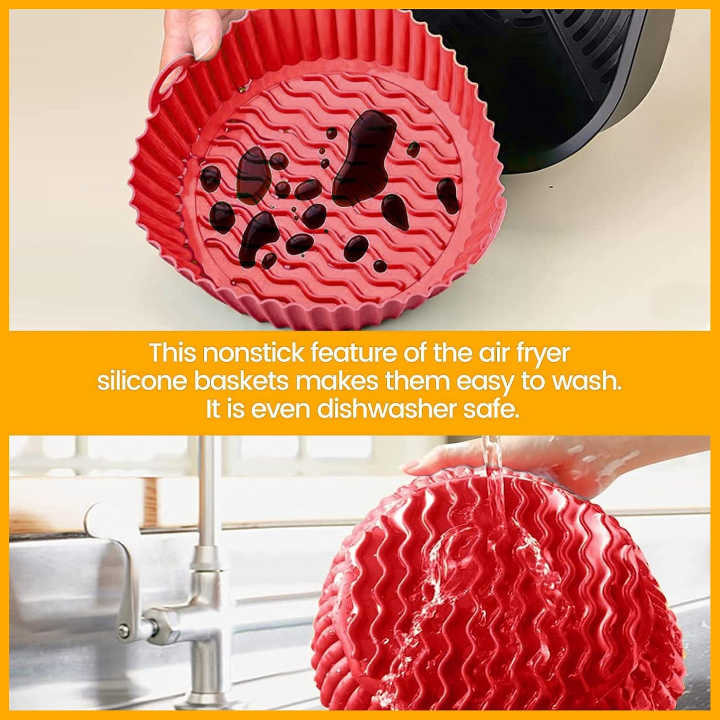8 Inch Square Silicone Air Fryer Liners (2 Pack) Pink & Grey Reusable Non-Stick Inserts with Handles for Mess-Free Cooking & Heat Resistance – For Airfryer Ninja COSORI Instant Vortex & More