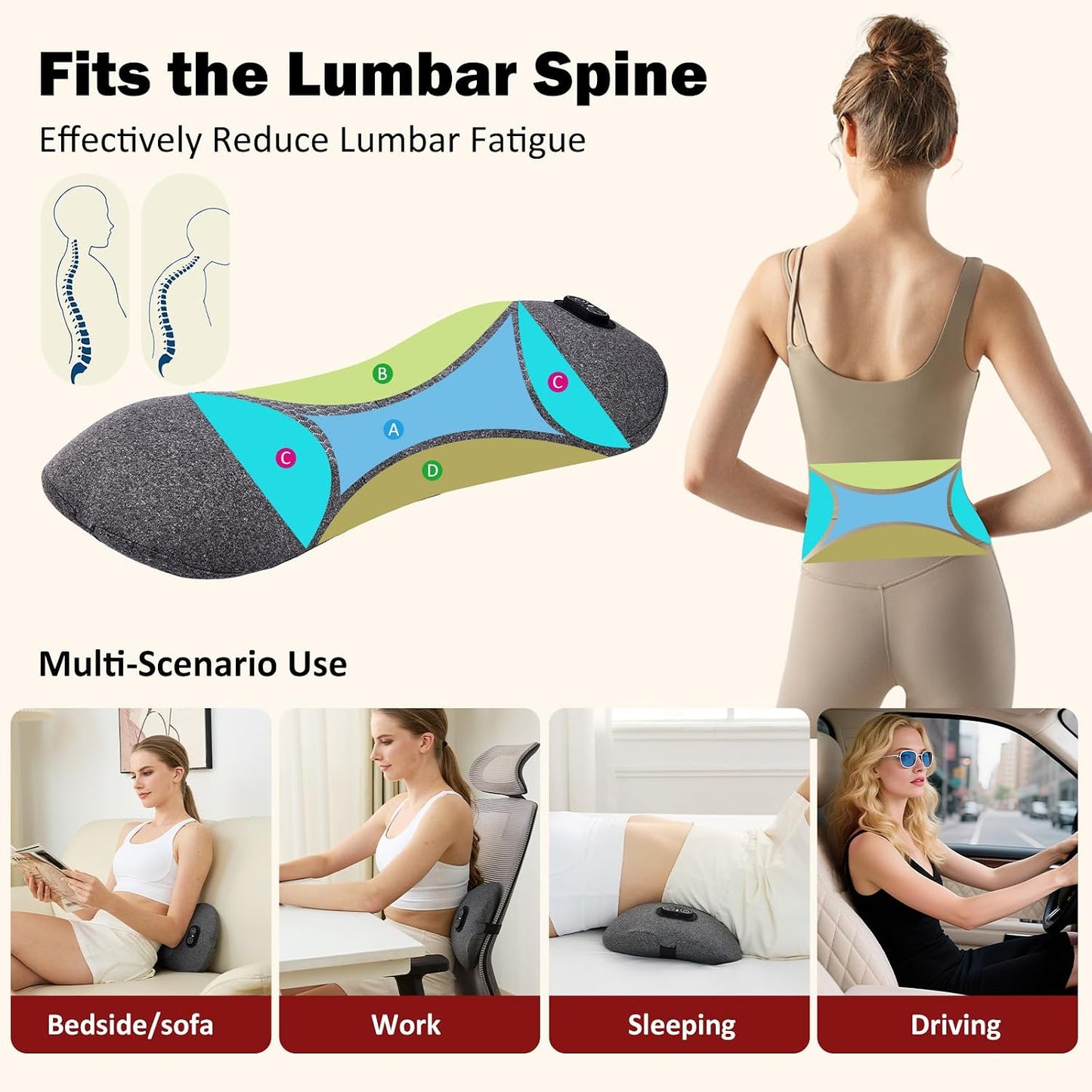 3-in-1 Rechargeable Smooth Spine Triple Fusion Back Massager | Sciatica Pain Relief Devices for Pain Relief Deep Tissue with Heat, Massage, Traction for Sleeping, Office, Car, Home