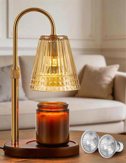 Candle Warmer Lamp with Timer Dimmer, Flameless Candle Warmer for Jar Candles, Height Adjustable Wax Warmer, House Warming Gifts New Home Decor, Birthday Gifts for Women (2 Bulbs Included)