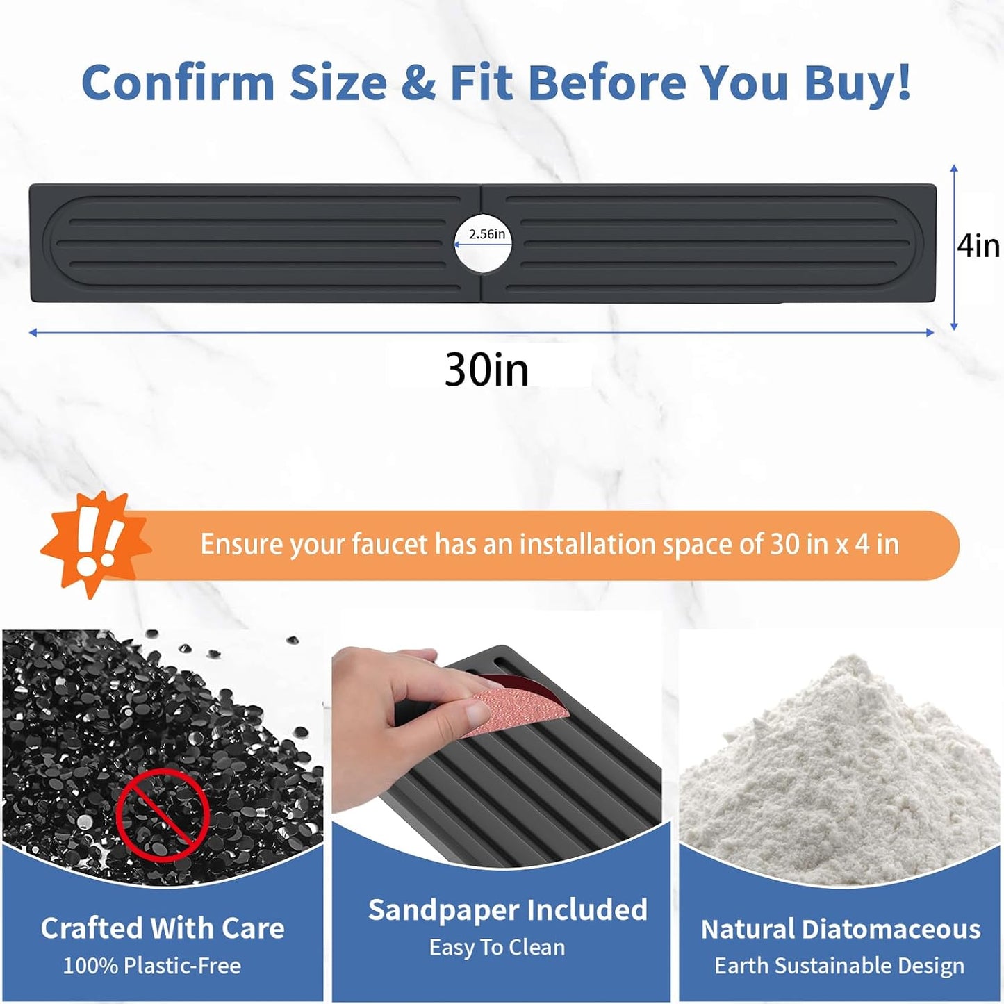 Faucet Mat for Kitchen Sink with Raised Feet, Stone Sink Mat Quick Dry around Faucet, Water Absorbent Stone Tray, Sink Splash Guard & Protectors, Stone Drying Mat for kitchen Counter