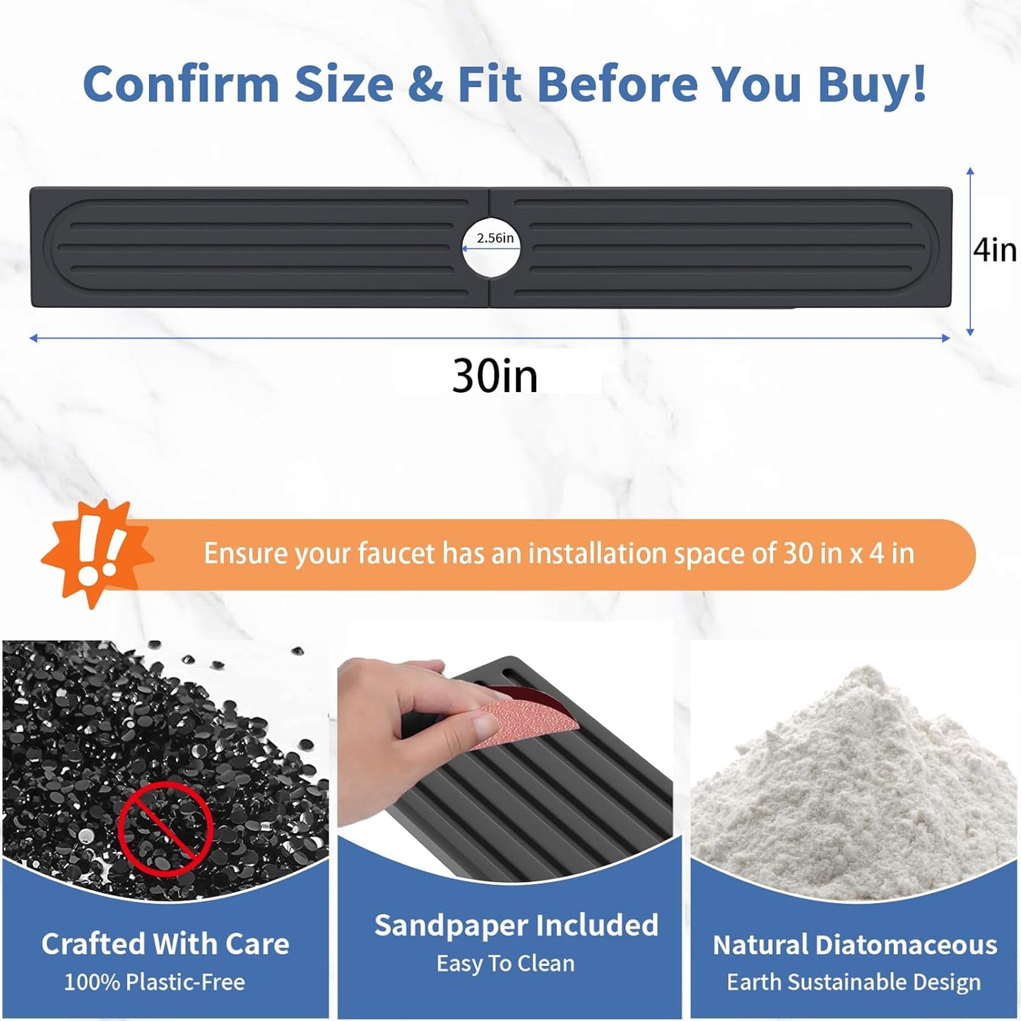 Faucet Mat for Kitchen Sink, Water Absorbent Kitchen Faucet Mat, Durable Sink Splash Guard with Raised Feet, Diatomite Fast Drying Kitchen Sink Faucet Mat, Bathroom Stone Drying Tray for Counter