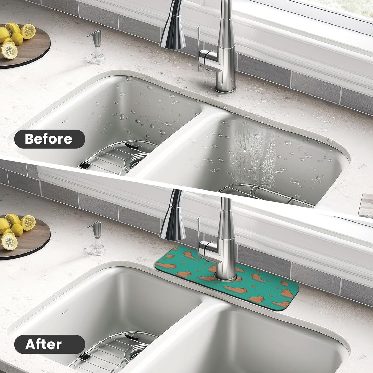 Abstract Flower Blooming Floral Watercolor Kitchen Sink Splash Guard Faucet Mat Super Absorbent Fast Drying Mat Sink Gadgets-Fast Drying Pad Sink Mat For Kitchen Bathroom (15" X 5.5" )