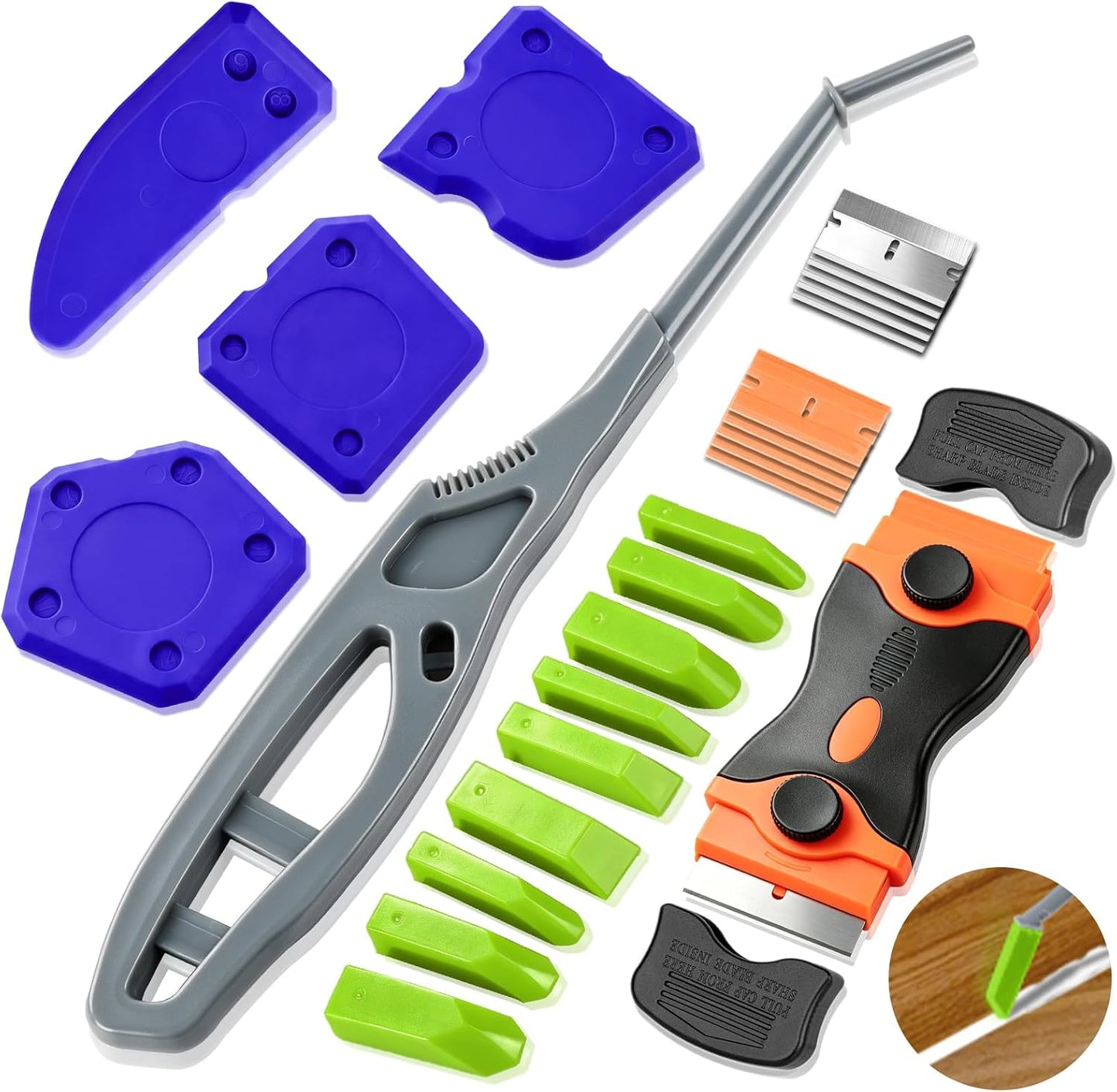 GOOPREEN 16pcs Silicone Caulking Tool Kit, Dual-End Caulk Remover Tool | Caulk Finishing Tool with 9 Replaceable Heads, 4 Caulk Smoothing Tools for Kitchen Window Sink Tub Toilet Bathroom Sealing