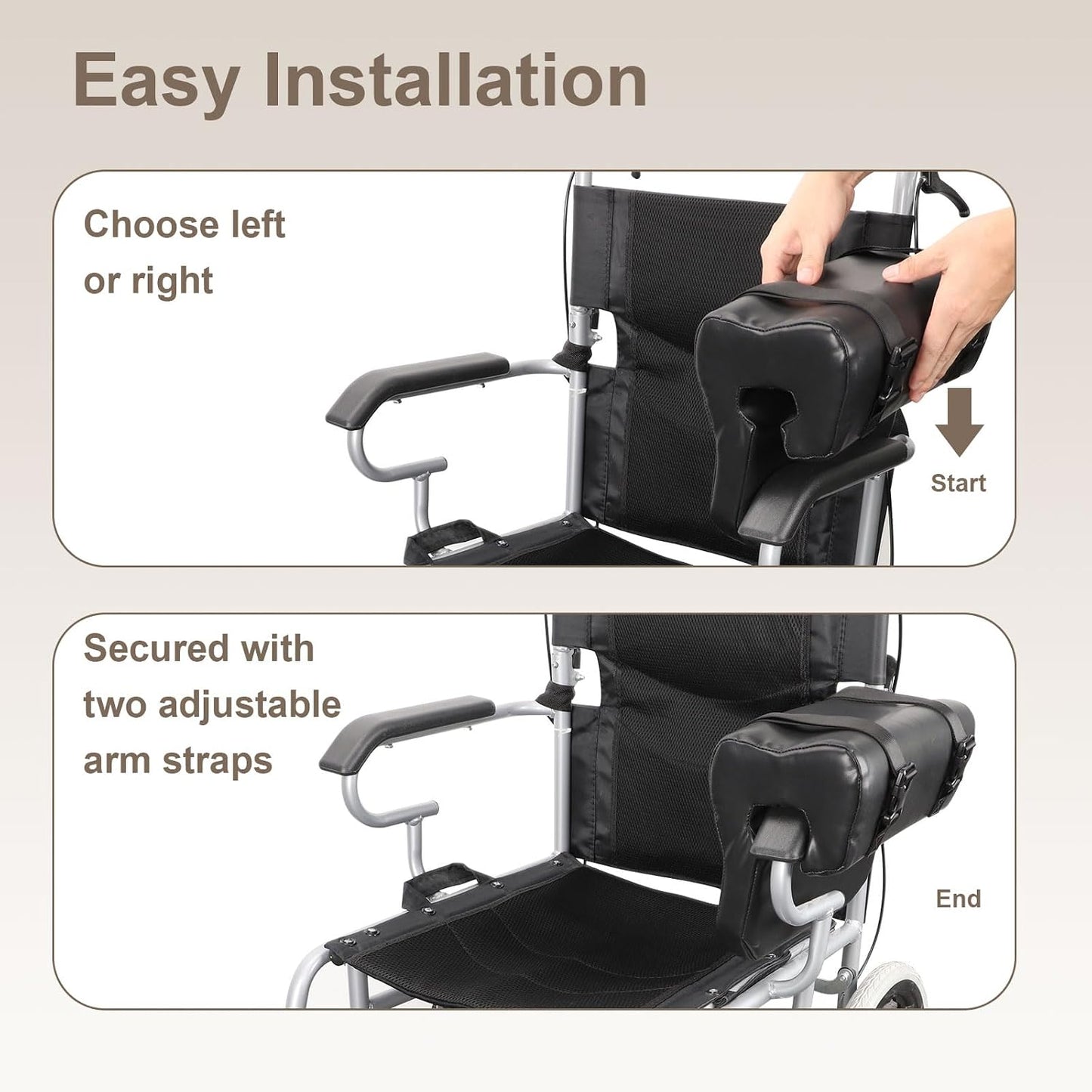 Wheelchair Armrest Pads, Memory Foam Arm Trough for Wheelchair, 16"L | Lateral Support Wheelchair Arm Cushions for Stroke & Seniors, Waterproof PU Leather, Easy Install & Clean, Fits Left & Right