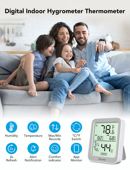 Govee Indoor Hygrometer Thermometer H5075 with Bluetooth App Control | Room Temperature Humidity Meter, 164ft Remote Monitor, Smart Alerts, 2 Years Data Storage Export, for Bedroom Wine Cellar