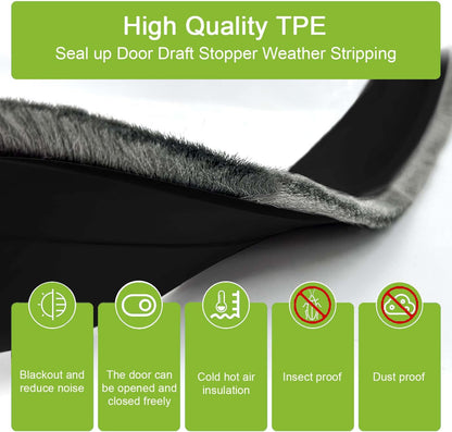 2 PCS Brush Door Sweep, Draft Stoppers Bottom, 2" W x 39" L, Black | No Residue, Strong Adhesive Draft Stopper with Brush for Interior Door, Bottom Seal Strip for Protection Against Bug, Dust