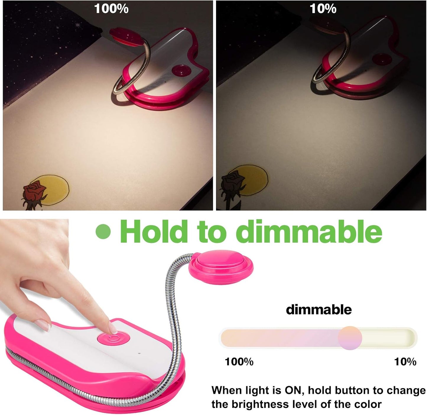 BIGMONAT Rechargeable Book Reading Light in Bed,Dimmable Warm/White Book Light for Kids,Multi Colors Portable LED Reading Lamp with Rotary Light Neck,Wireless Clip on Reading Light for Student(Green)