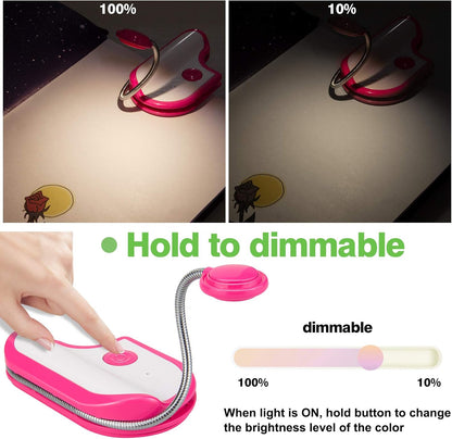 BIGMONAT Rechargeable Book Reading Light in Bed,Dimmable Warm/White Book Light for Kids,Multi Colors Portable LED Reading Lamp with Rotary Light Neck,Wireless Clip on Reading Light for Student(Green)