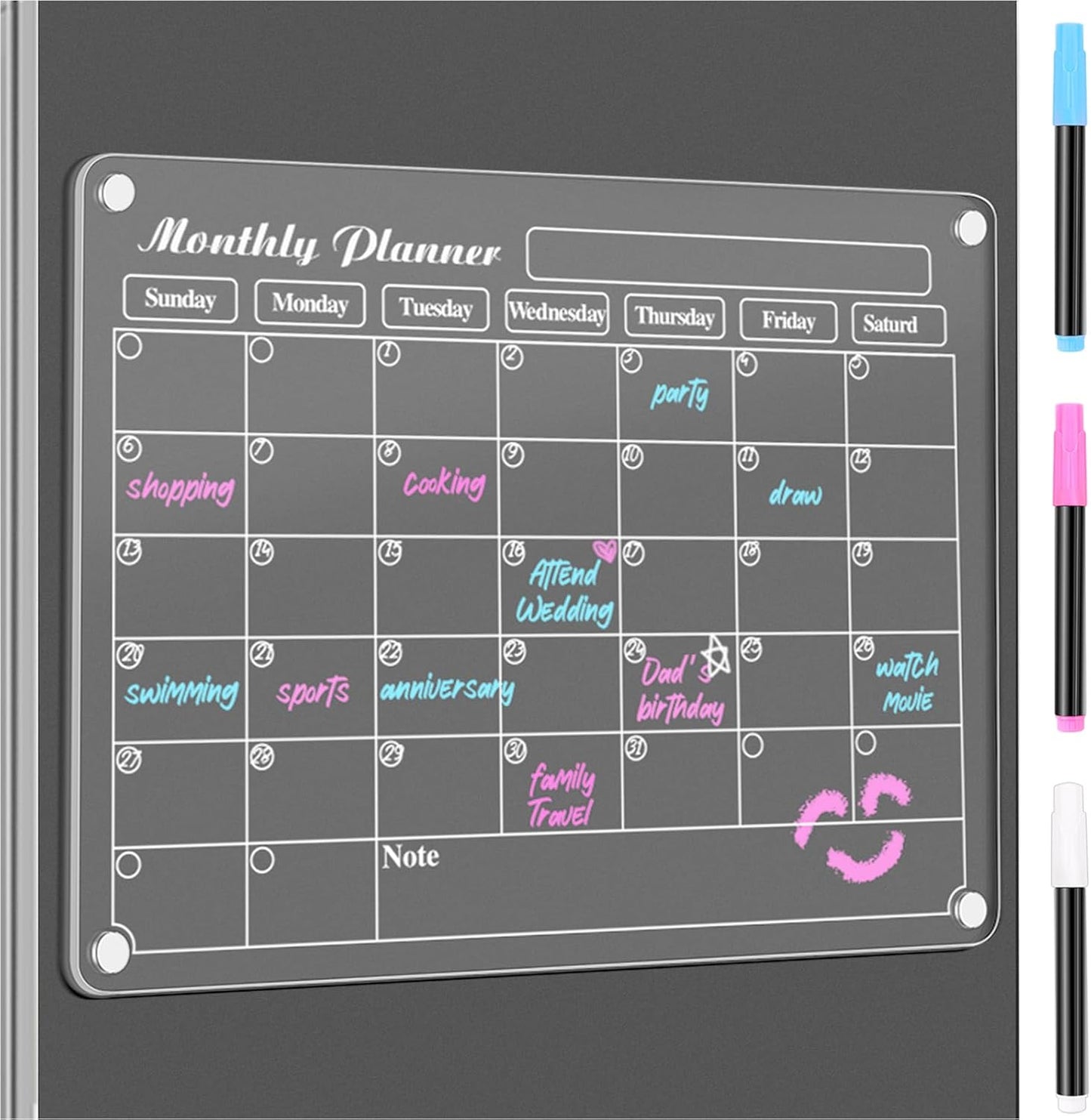 DIYMAG Magnetic Calendar, Fridge Magnets for Whiteboard 4 PCS Dry Erase | Clear Monthly Weekly Daily Memo Acrylic Planning Boards Apartment Essentials for Refrigerator