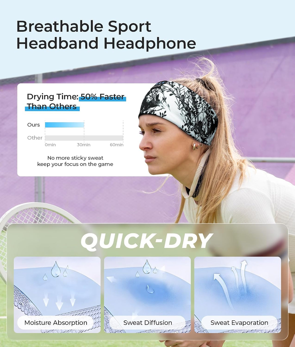 LOVE EYE Wireless Bluetooth 5.4 Sleep Headband Headphones for Side Sleeper