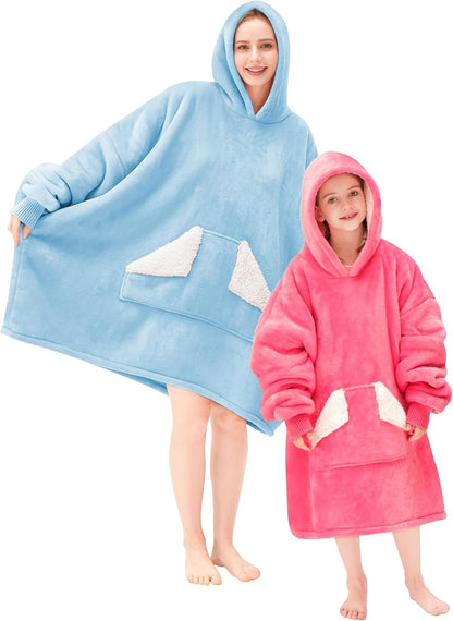 Wearable Blanket Hoodie, Oversized Sherpa Fleece Sweatshirt Blanket with Giant Hood Pocket and Sleeves for Adult, Warm & Cozy Grey Blanket Gifts for Women