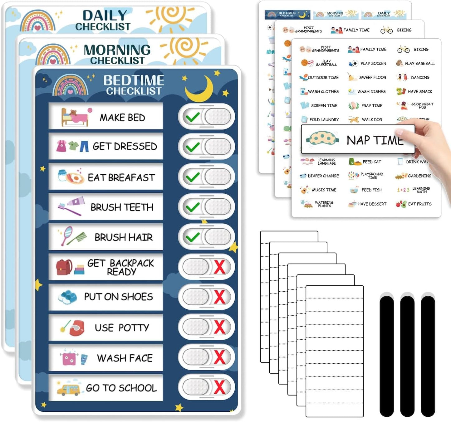 CustomMaster 3 in 1 Bedtime/Morning/Daily Routine Chart for Kids, Magnetic Chore Chart for Kid, Visual Schedule for Kid Toddlers