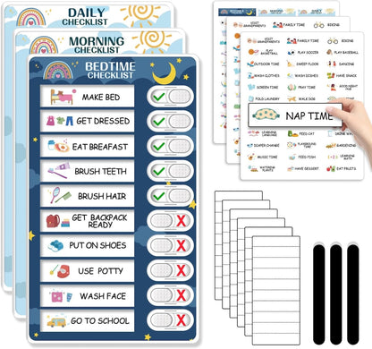 CustomMaster 3 in 1 Bedtime/Morning/Daily Routine Chart for Kids, Magnetic Chore Chart for Kid, Visual Schedule for Kid Toddlers