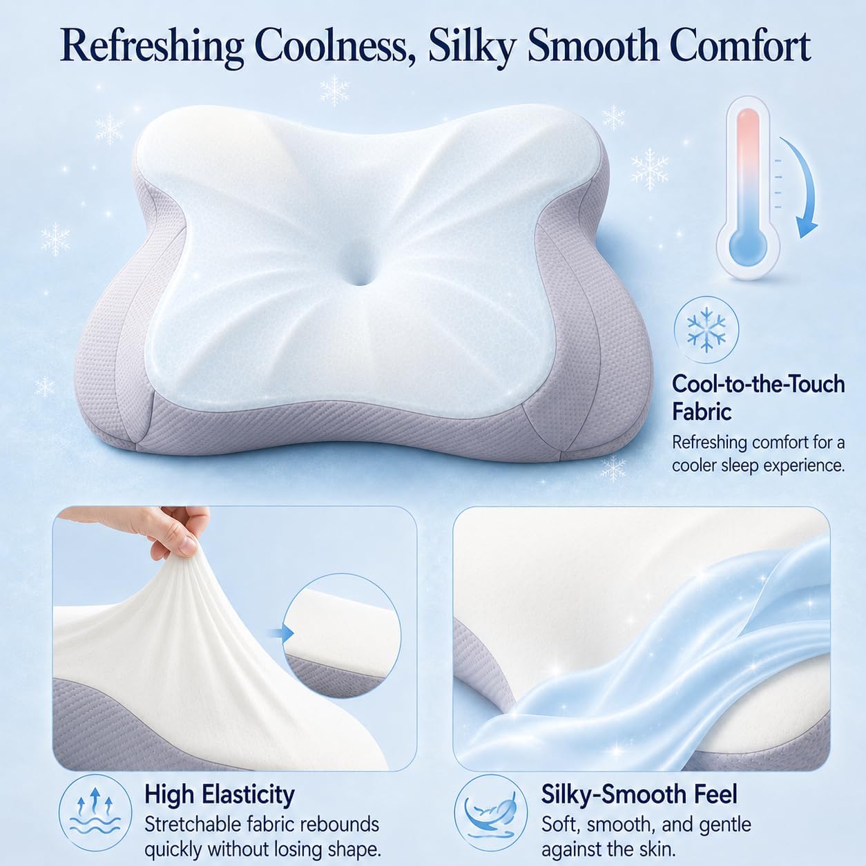 Pain Relief Cervical Neck Pillow for Sleeping, Ergonomic Pillow Cozy Sleeping, Odorless Memory Foam Pillow for Side Back Stomach Sleepers