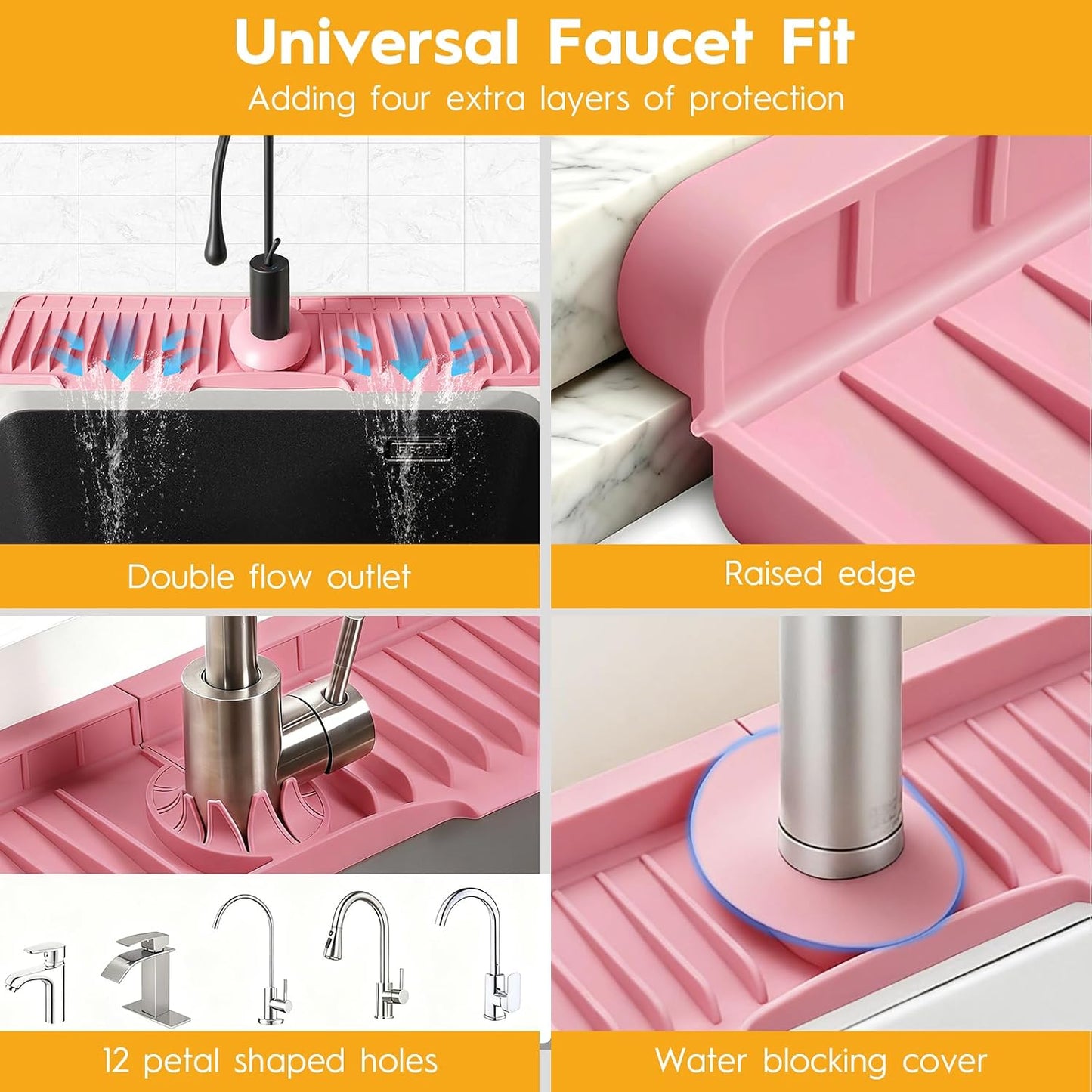 16" Silicone Faucet Mat for Kitchen Sink of The Lastest, Beige | 8° Slope Fast Self-draining, Kitchen Sink Water Splash Guard, Behind Faucet Draining Mat, for Bathroom Kitchen Sink Area