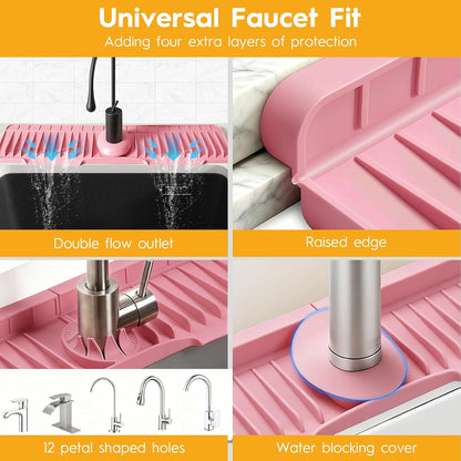 16" Silicone Faucet Mat for Kitchen Sink of The Lastest, Beige | 8° Slope Fast Self-draining, Kitchen Sink Water Splash Guard, Behind Faucet Draining Mat, for Bathroom Kitchen Sink Area