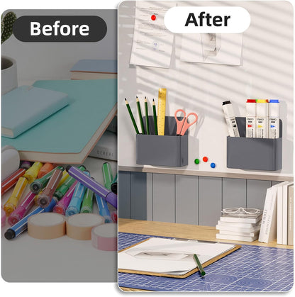 Marbrasse Magnetic Dry Erase Marker Holder,Pen and Eraser Holder for Whiteboard，Magnet Pencil Cup Utility Storage Organizer for Office, Refrigerator, Locker and Metal Cabinets (2 Pack)