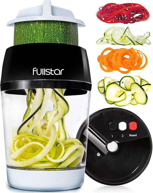 Fullstar Vegetable Spiralizer & Slicer, Veggie Noodle Maker Kitchen Gadget | 8 in 1 Compact Vegetable Slicer & Zucchini Noodle Maker with Sharp Stainless Steel Blades & A Safety First Design