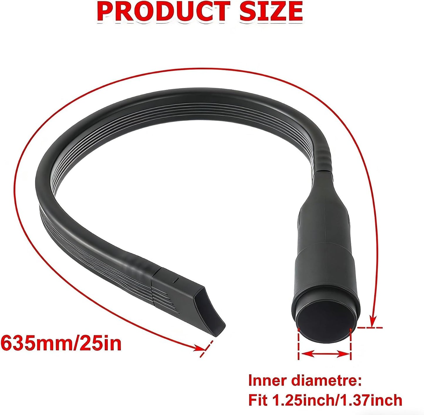 Dryer Vent Vacuum Hose Attachment, Flexible 25 Inch Crevice Tool for Lint Removal and Deep Cleaning, Flat Narrow Nozzle Fits 1-1/4" and 1-3/8" Vacuum Hoses
