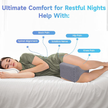 CloudBliss Cooling Gel Knee Pillow for Side Sleepers, Memory Foam, White | Contoured leg pillow, high-density foam, removable machine-washable cover, breathable fabric, hip and knee support