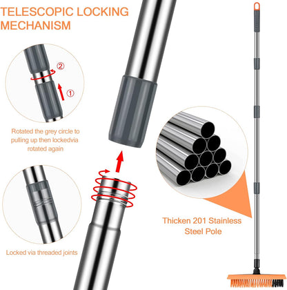 2 in 1 Floor Brush Scrubber with Long Handle Grout Brush 3 Poles 53.5'' New Upgrade Stiff Bristle Cleaning Scrub Brush with Squeegee 120°Rotating Tile Brush for Cleaning Bathroom Glass Patio Kitchen