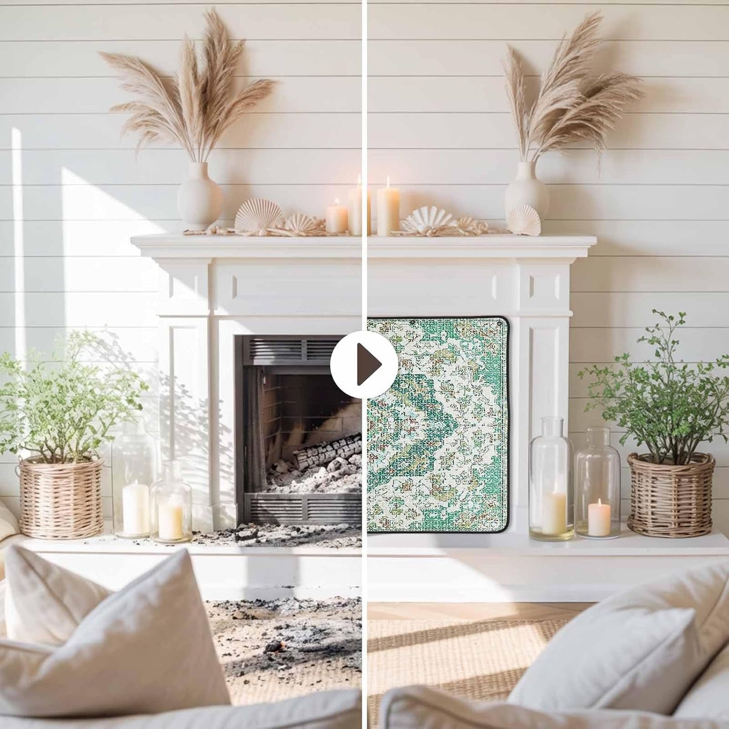 Magnetic Fireplace Cover Grey Medieval Flowers Fireplace Screen Decorative Retro Bohemian Pattern Insulation Fireplace Blocker Save Energy Fireplace Draft Stopper Covers for Living Room 39x32 Inch