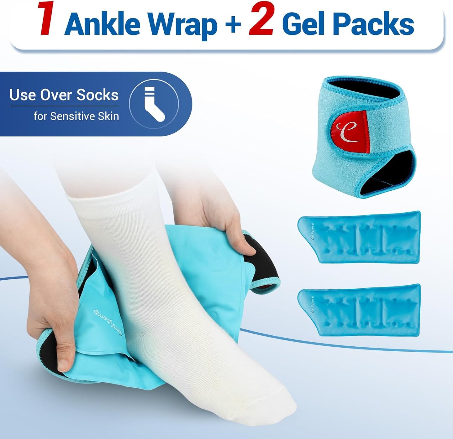 Comfytemp Ankle Foot Ice Pack Wrap for Plantar Fasciitis Relief, FSA Eligible HSA, Ankles Brace for Sprain Pain, Heel Spur, Swelling, Achilles Tendonitis, Hot Cold Gel Ice Pack for Injuries Reusable