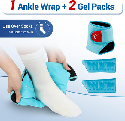 Comfytemp Ankle Foot Ice Pack Wrap for Plantar Fasciitis Relief, FSA Eligible HSA, Ankles Brace for Sprain Pain, Heel Spur, Swelling, Achilles Tendonitis, Hot Cold Gel Ice Pack for Injuries Reusable