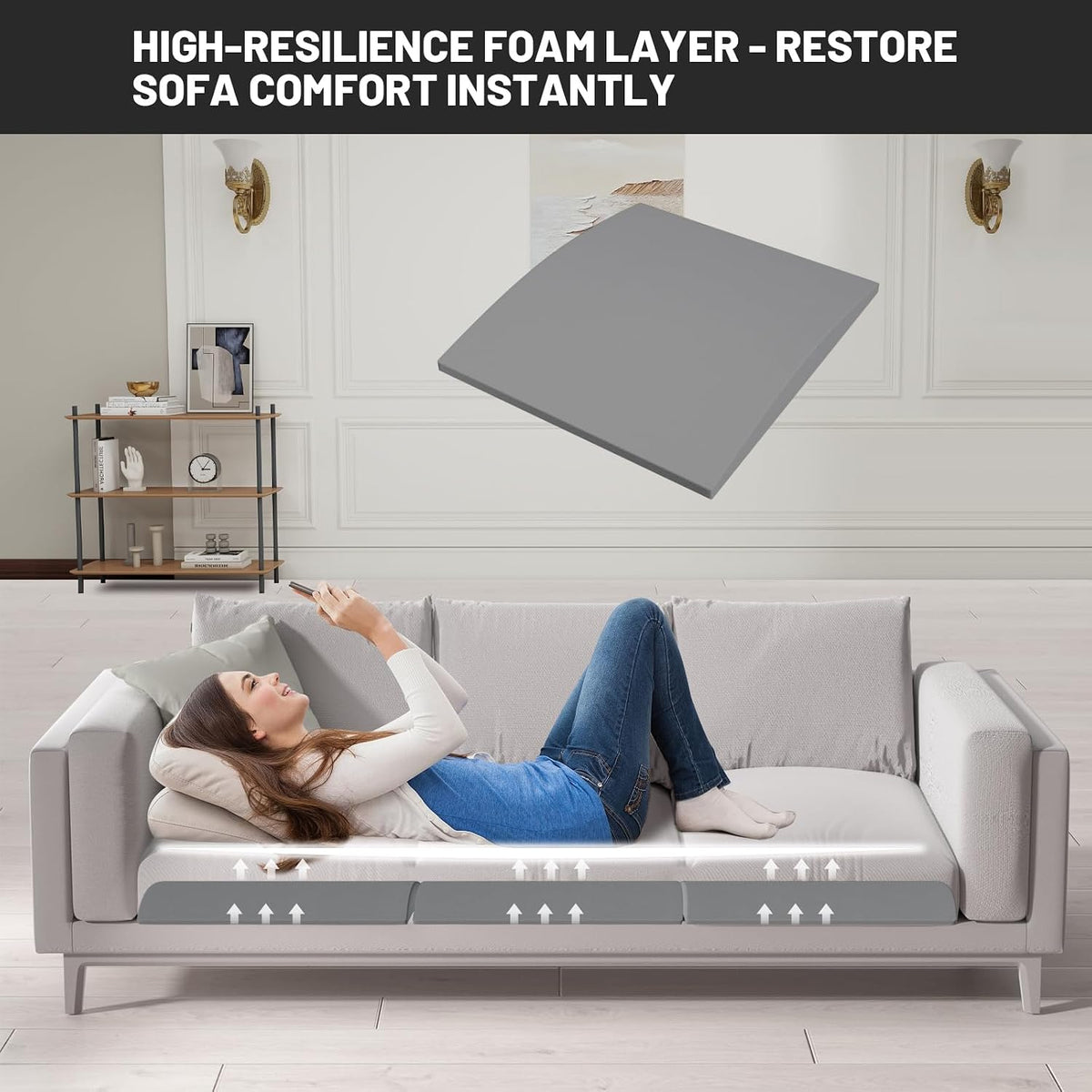 Couch Cushion Support for Sagging Seat, 20"x20"x2" 40D High Density Curved Foam Sofa Cushion Support, Under-Cushion Sag Repair,Grey Set of 3