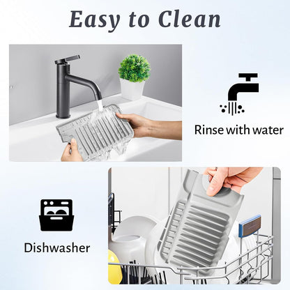 PoYang 24 Inch Faucet Mat for Kitchen Sink Splash Guard, Silicone, Black | Sink Protectors with 7° Slope for Smooth Drainage, Snap Button Holds It in Place, 90° Foldable & Cuttable Hole Fit Most Sinks