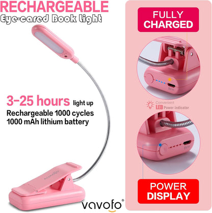 VAVOFO Rechargeable Book Light for Reading in Bed Kids, 7 LED Reading Light with 9-Level Warm Cool White Daylight, Eye Care Lamp with Power Indicator for Bookworms (Yellow)