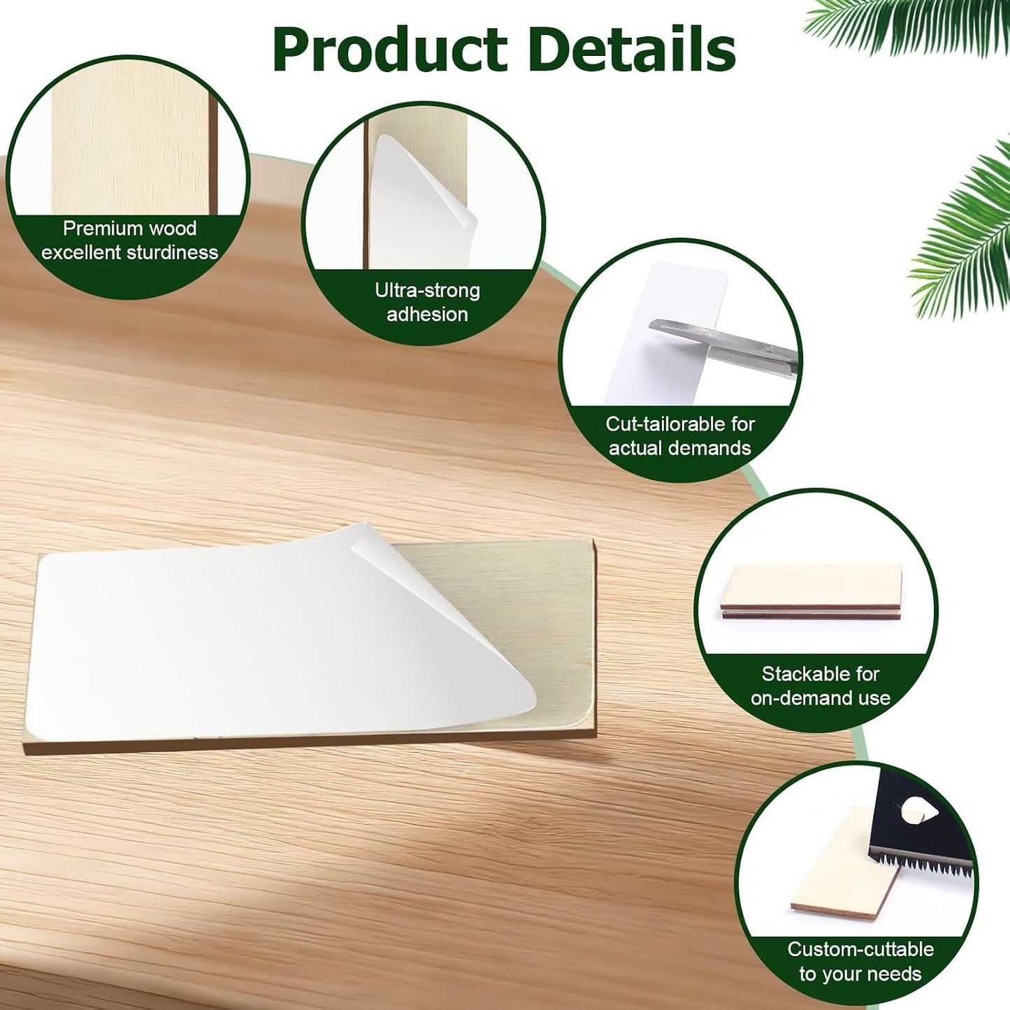 12 Pcs 1" x 2-1/4" Door Edge Hole Filler Plates with Double Sided Tapes, Wooden Door Hole Cover & Filler Plates for Kitchen Cabinets Ideal for Cabinet Door Hinges Repair