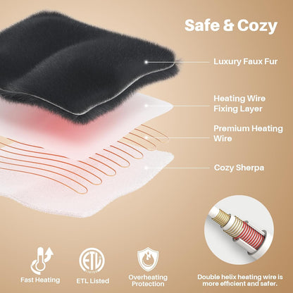 Electric Foot Warmer, Luxury Faux Fur Heating Pad for Feet Pain Relief Cramp, Heated Foot Warmer for Under Desk & Bed with 3 Heat Settings & 2H Auto-Off, ETL Certified, 20x22 Inch, Dark Grey