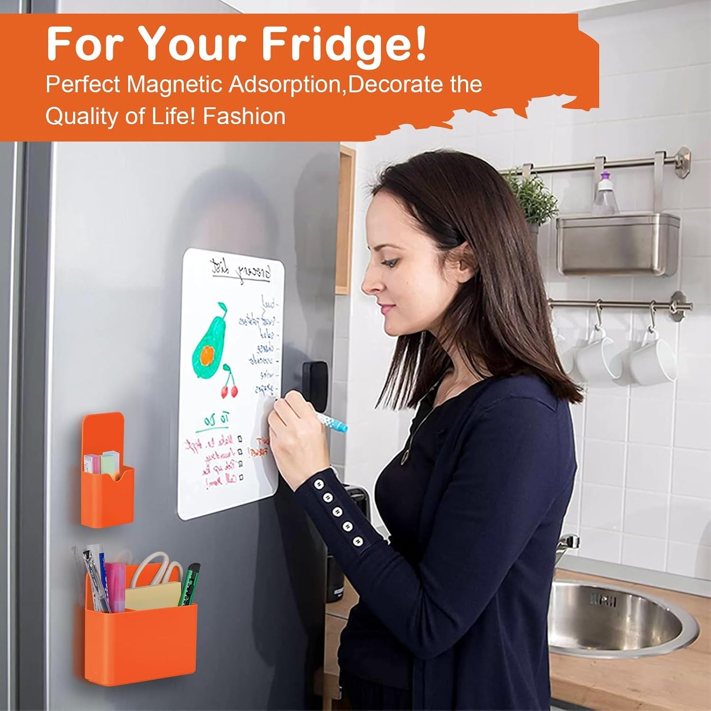 KITANIS Magnetic Pen Holder,2 Pack Magnetic Dry Erase Marker Holder with Generous Compartments,Strong Magnet Storage Marker Pen Pencil Organizer for Refrigerator,Whiteboard,Locker Accessories