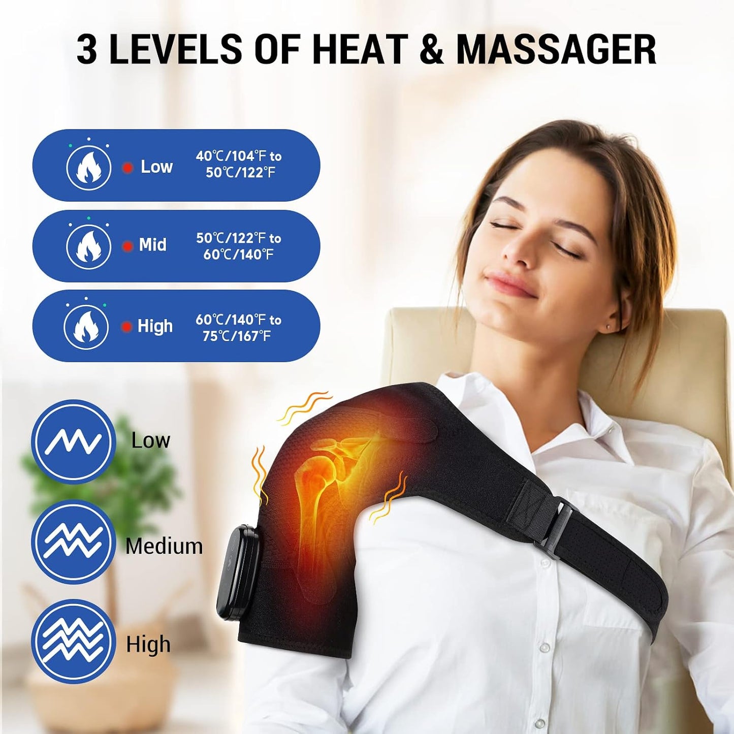 Shoulder Heating Pad with Massage , Shoulder Massager for Pain Relief | Shoulder Massager with Heat, Heated Shoulder Wrap for Rotator Cuff, Heated Shoulder Brace for Women Man