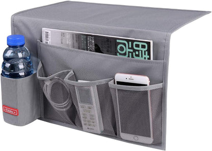 Bedside Caddy,Bedside Organizer Caddy Under Mattress,Holds Magazines,Books (4 Pockets-Grey)