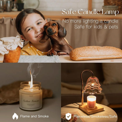 Candeldo Candle Warmer Lamp with Timer, Gold Flower Glass Shade