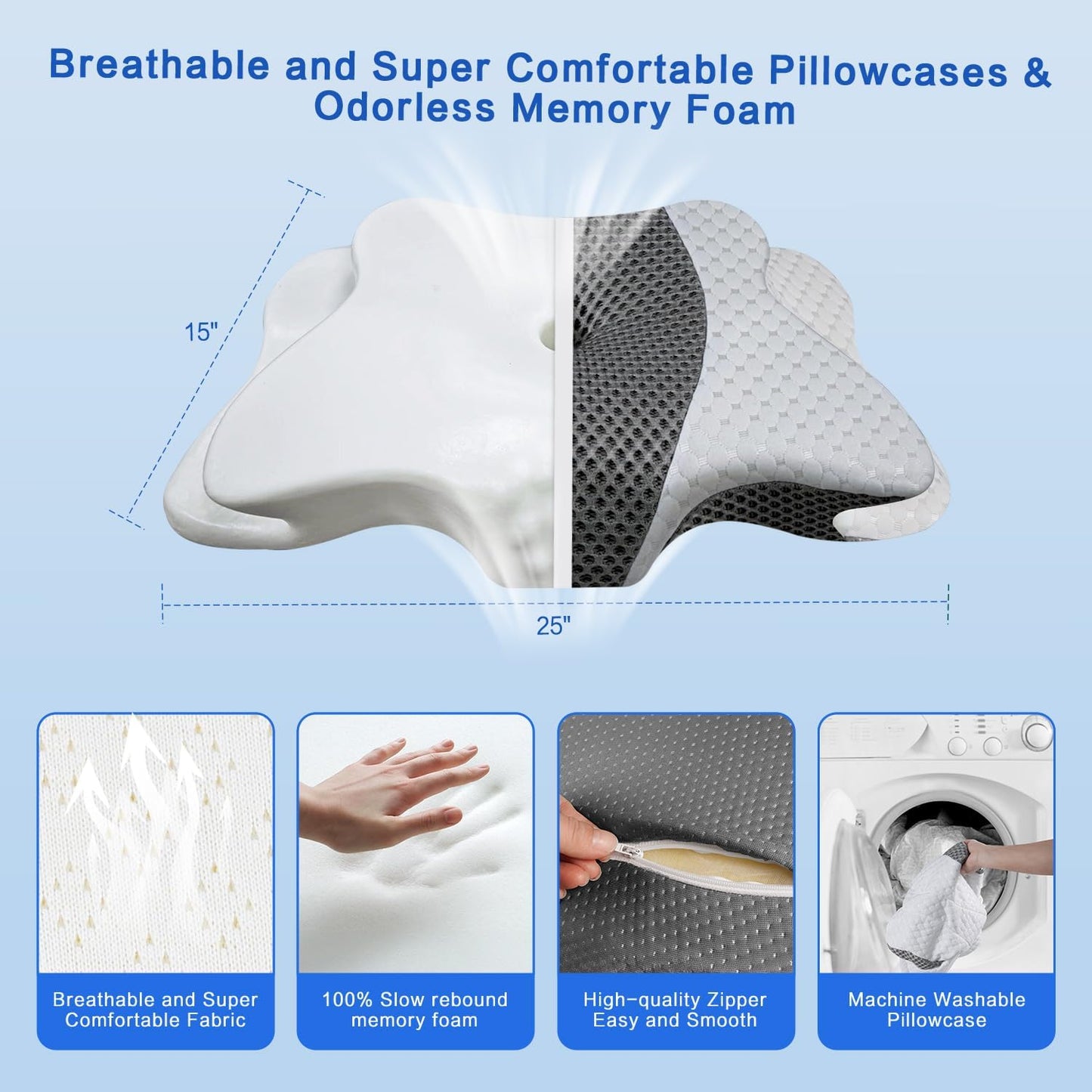 Pain Relief Cervical Pillow for Neck Support, Adjustable Ergonomic Pillow | Cozy Sleeping, Odorless Orthopedic Memory Foam Pillow, Contour Bed Pillow for Side Back Stomach Sleeper