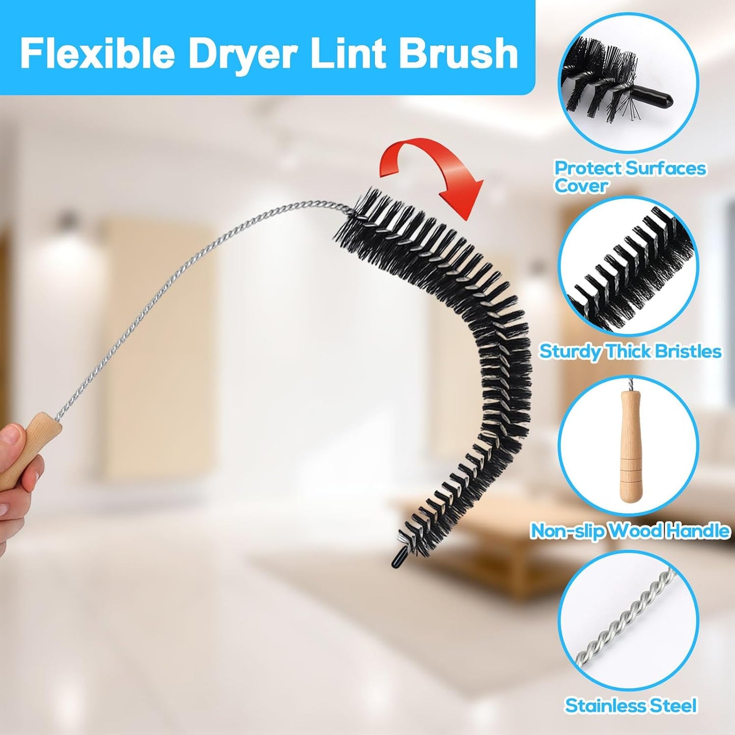 Dryer Vent Cleaner Brush,Flexible Clothes Dryer Lint Brush | Lint Trap Cleaning Tool,Laundry Room Essentials Lint Remover Accessories,Refrigerator Coil Brush,Household Cleaning Supplies