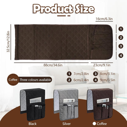 Huakaile Foldable Remote Control Holder Non-Slip Couch Sofa Chair Waterproof Armrest Organizer with 5 Pockets Armrest Organizer Couch Recliner Caddy Fits for Ipad, Phone, Magazines (Coffee)