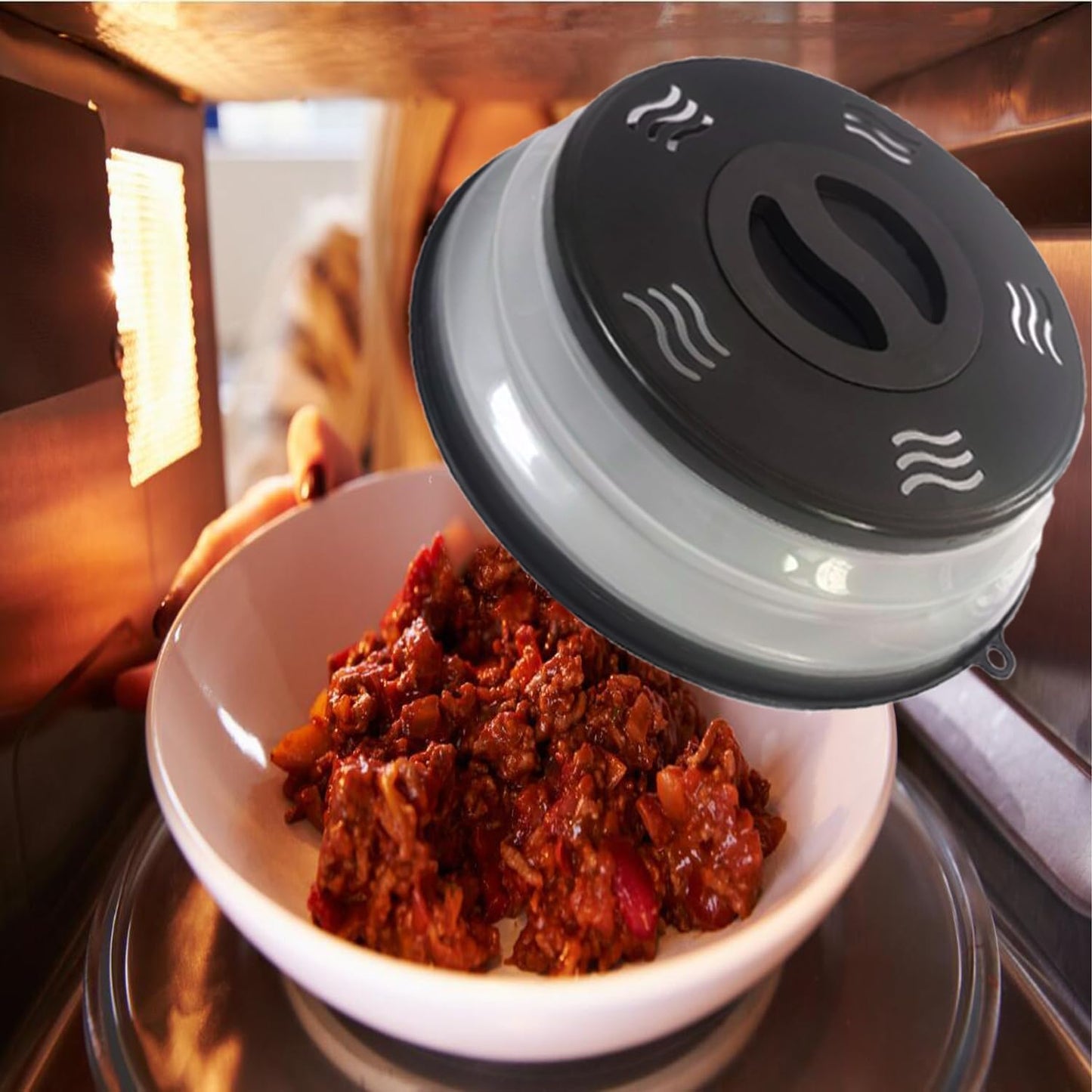 Microwave Splatter Cover Vented for Food, Microwave Plate Cover Splatter Guard & Colander, Fruit Vegetables Drainer with Hook Hole, Dishwasher-Safe,BPA-Free Silicone & Plastic (Black)