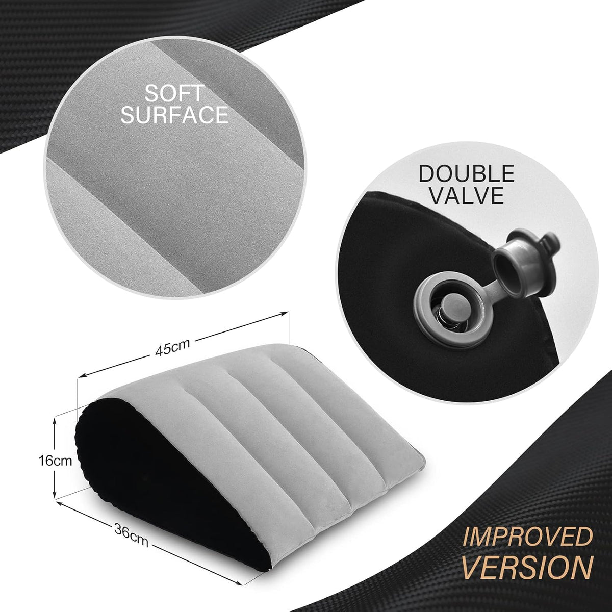 Prosixtoy Portable Wedge Pillow Inflatable Cushion - Body Positioners Lightweight Wedge Pillow for Sleeping, Leg Elevation, Use in Bed, Travel, Camping, Fast Inflating Deflation (Grey)
