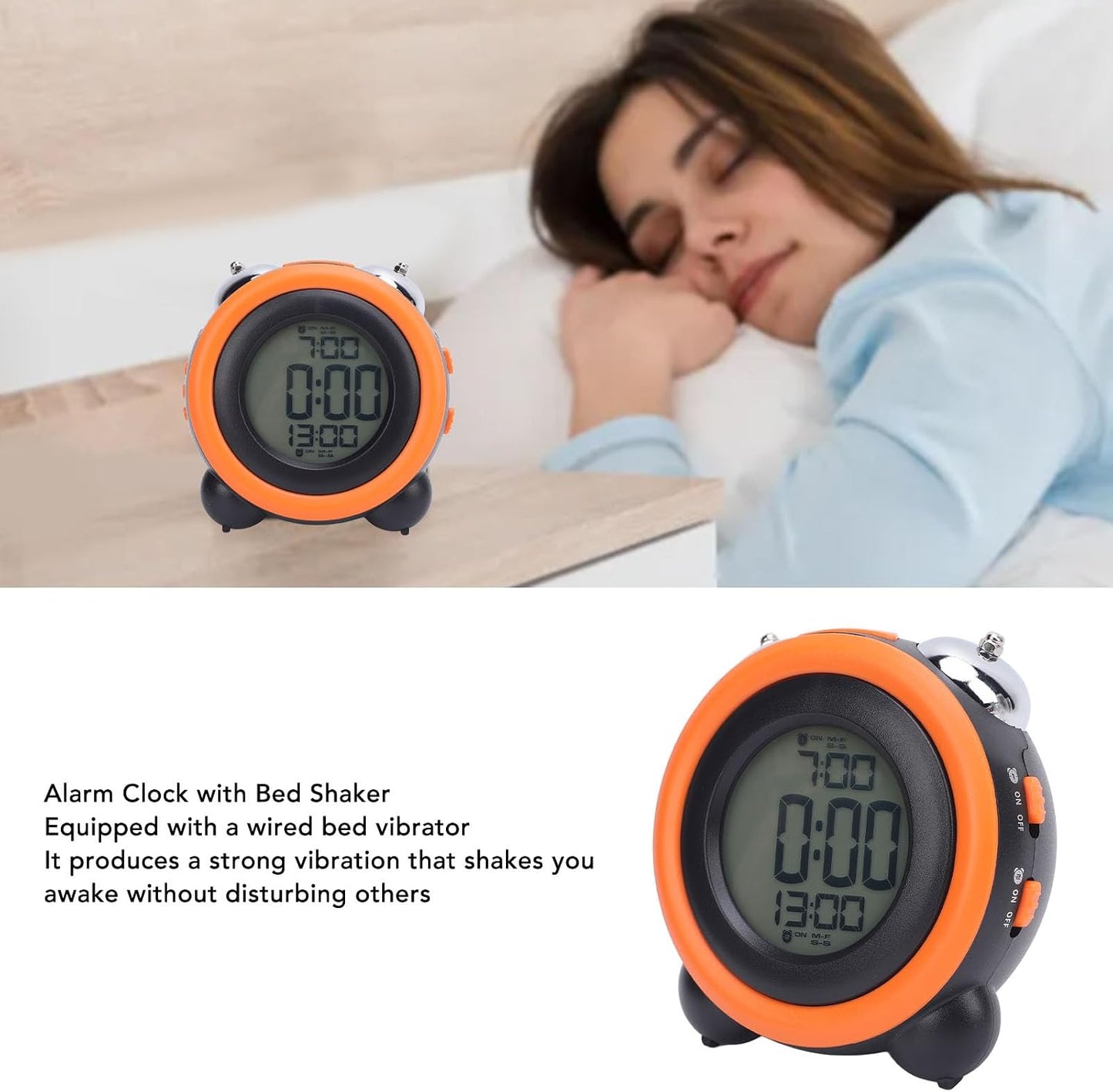 Asixxsix Digital Alarm Clock with Bed Shaker for Bedroom, LED Display Vibrating Alarm Clock for Heavy Sleepers or Hearing Impaired, Digital Clock for Bedroom