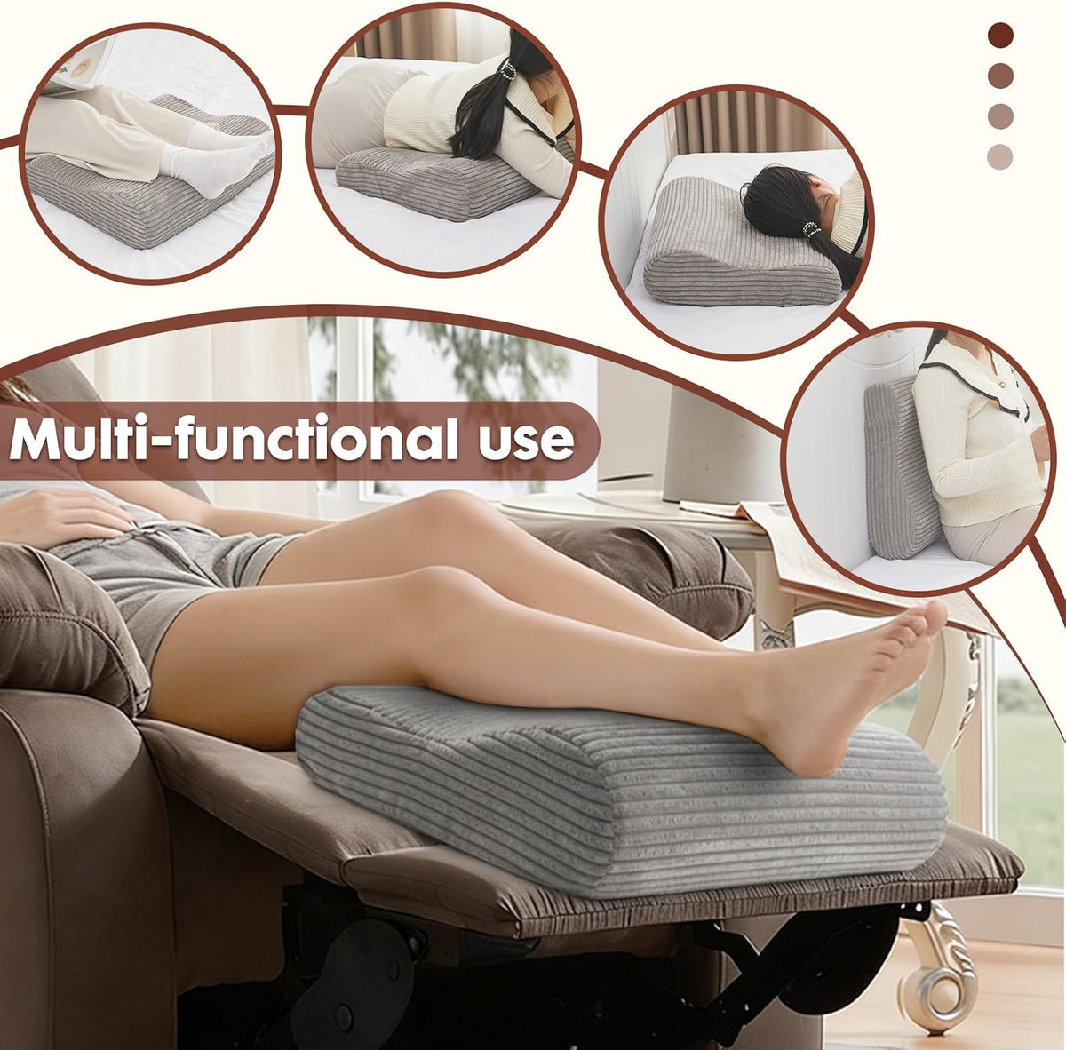 B Shape Corduroy Recliner Foot Pillow, Foam Extra Large Foot Rest Cushion with Adjustable Straps, Suitable for Bed Chair Sofa Headrest Back Lumbar Leg Support Pillow (Light Brown)