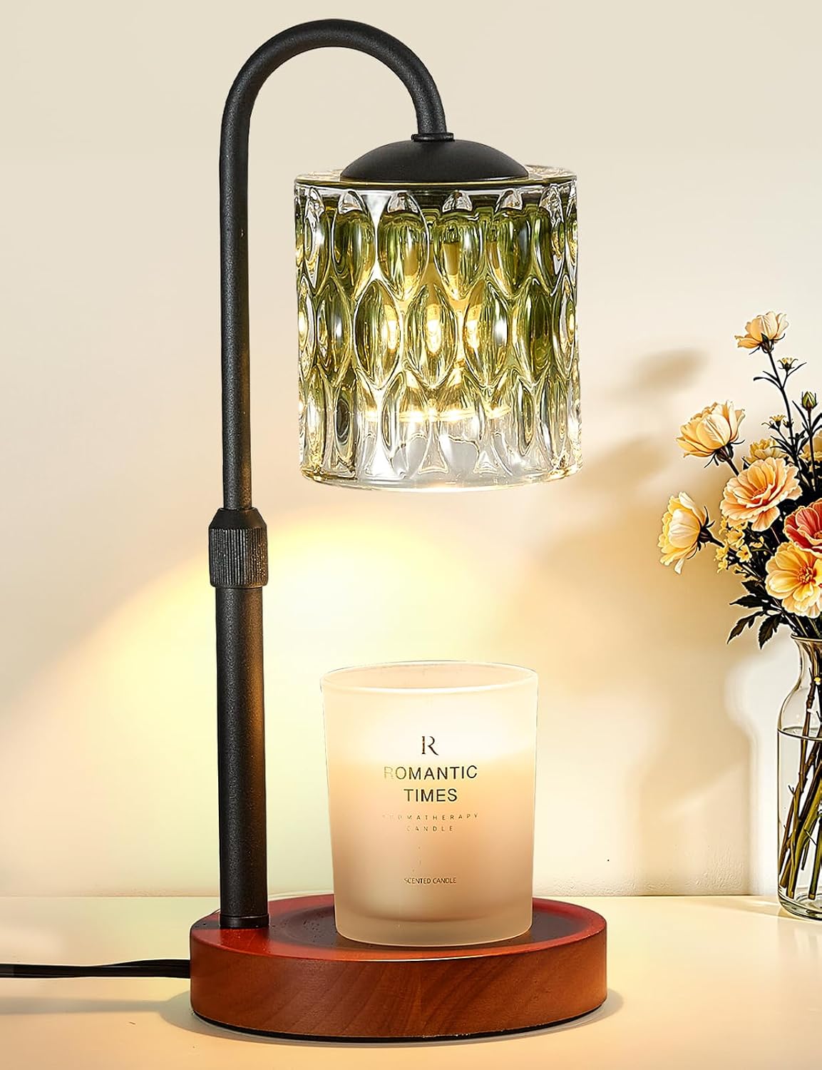 Briever Dimmable Candle Warmer Lamp with Timer, Height Adjustable Electric Candle Wax Warmer, Christmas Birthday Gifts for Women Mom, House Warming Gifts New Home Room Decor, Black Solid Wood Base