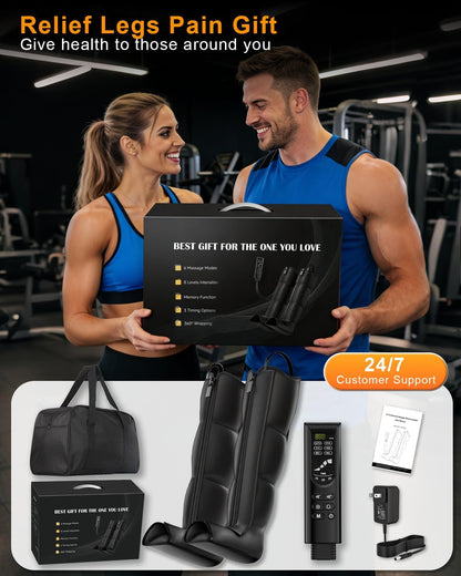 Leg Compression Boots: Full Leg Compression Massager with 6 Modes, 8 Intensities, 3 Timers – Relaxation Pressure for Muscle Soreness – FSA Eligible Gift for Mom, Dad (Black, Medium)