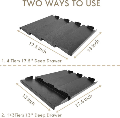 Spice Drawer Organizer for Kitchen, Adjustable Expandable Spice Rack Tray Insert 4 Tiers for Cabinet Drawer, 12.8" Wide x 17.5" Deep