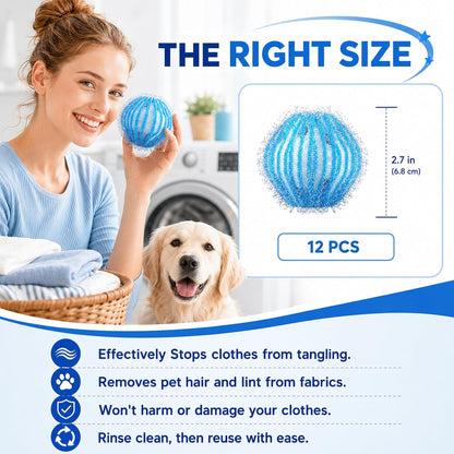 12Pcs Pet Hair Remover for Laundry, Washing Machine Hair Collector & Pet Hair Removal Tool, Reusable Dog & Cat Hair Catcher for Clothes, Bedding & Blankets