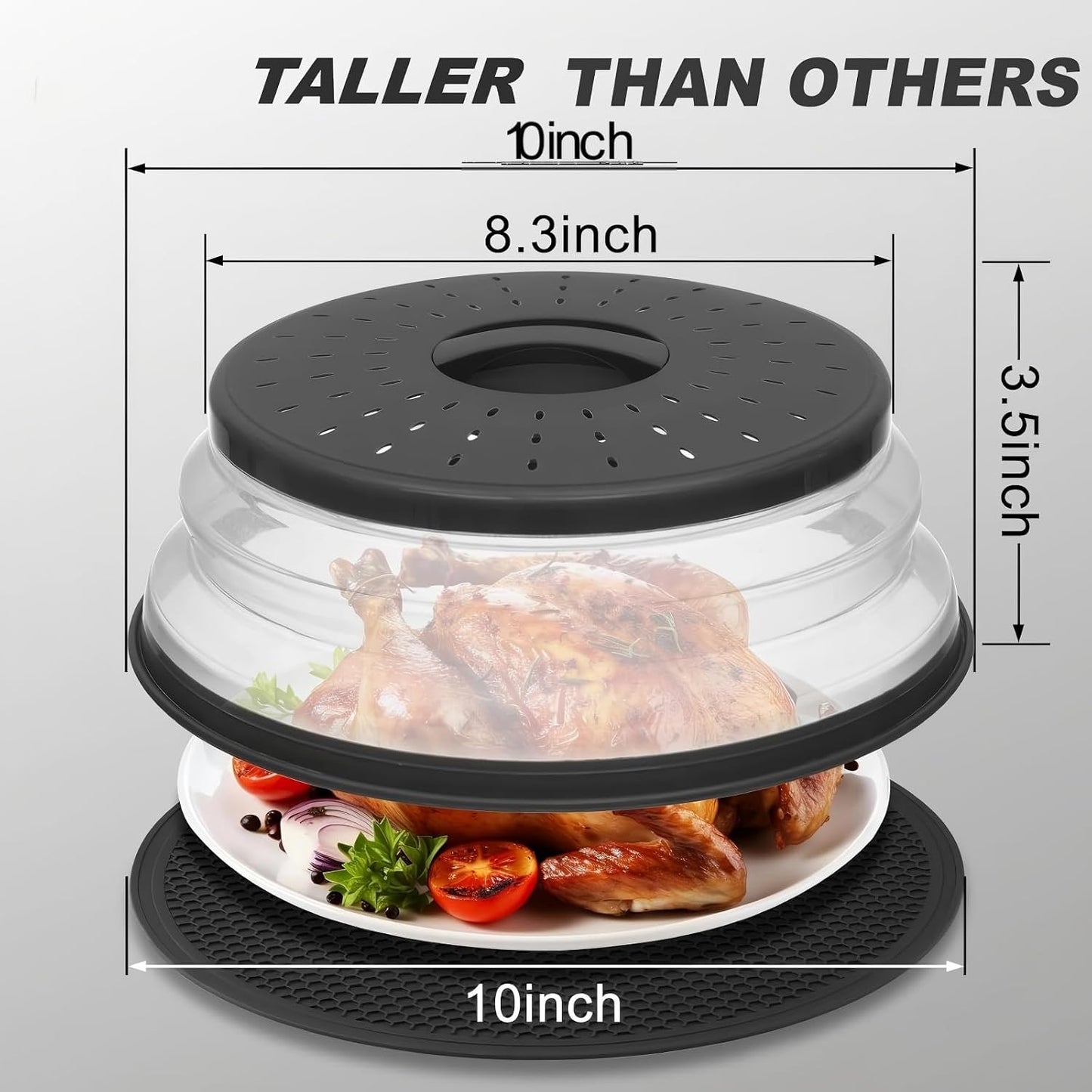 Collapsible Microwave Splatter Cover, Black, 10.5 inch